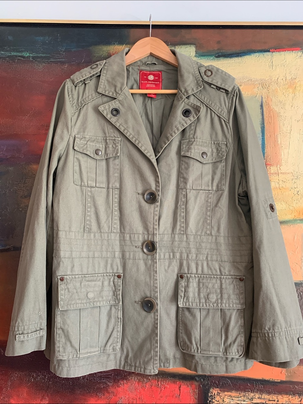 Y2K Heavy Cotton Military Style Utility Jacket, Sz 1X